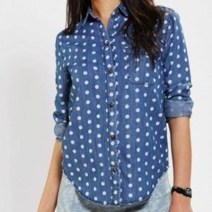 BDG Polka Dot Chambray Button Up Shirt Size Medium